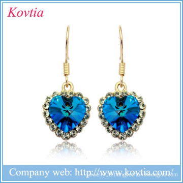 Heart of the ocean earrings gold plated 18k jewelry blue sapphire earrings